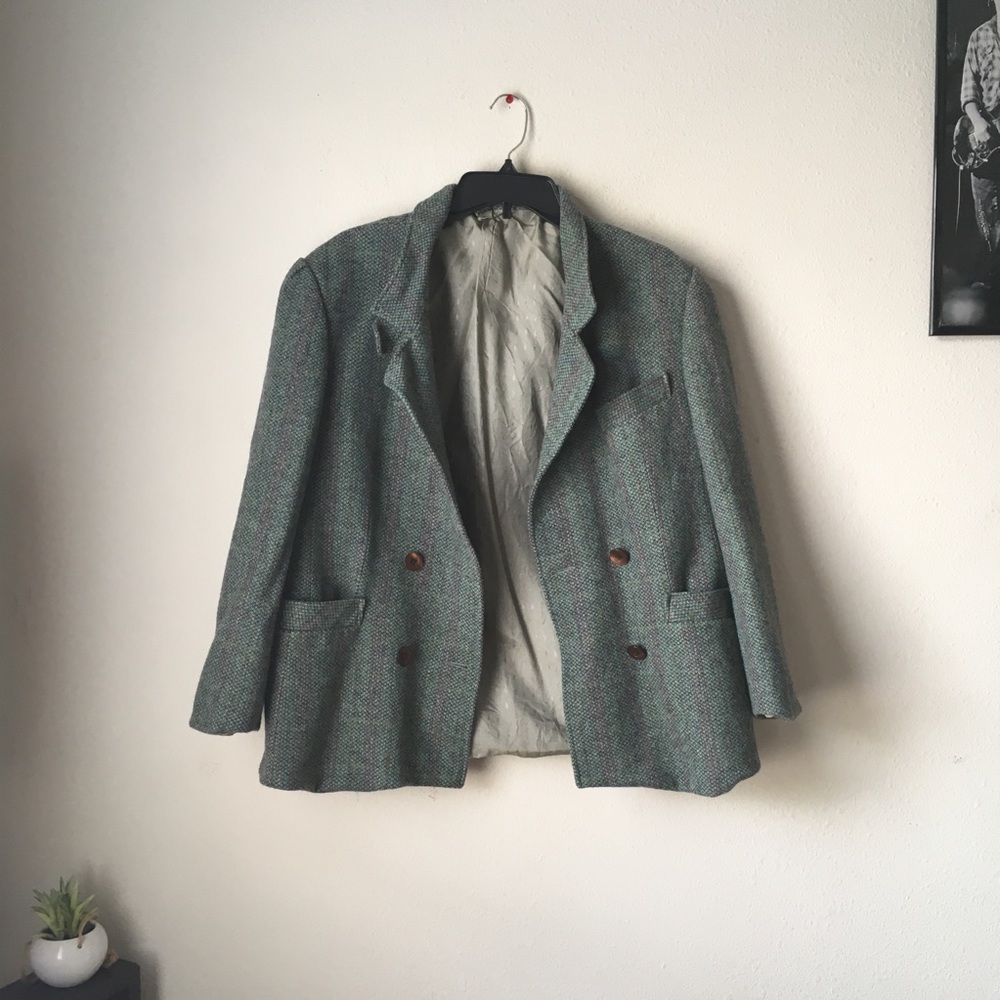 Women's Green Tweed Double-Breasted Blazer